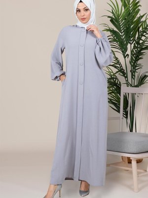 Günyüzü Düğme Espirili Gri Ferace