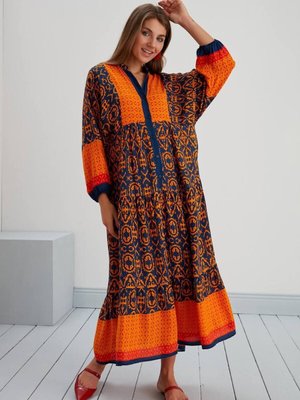 Hakim Yaka Düğmeli Desen Elbise Oversize Hakim Yaka Düğmeli Desen Elbise Oversize