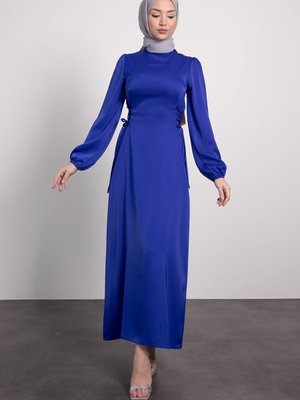 Yandan Çapraz Bağlamalı Saten Abiye Elbise