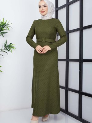 Buğlem Ponpon Kışlık Haki Elbise