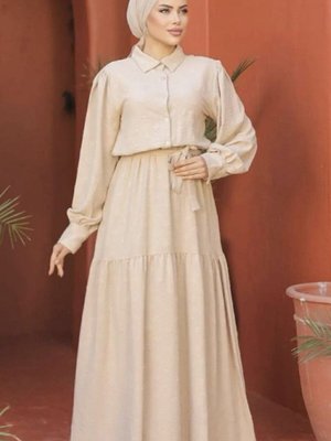 Taş Kendinden Dokulu Kuşaklı Uzun Balon Kollu Yazlık Aerobin Elbise Taş Kendinden Dokulu Kuşaklı Uzun Balon Kollu Yazlık Aerobin Elbise