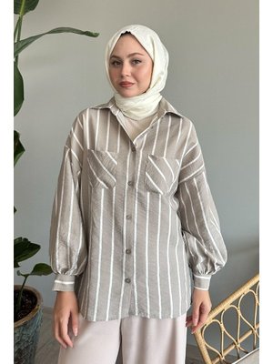 Çizgili Salaş Taş Gömlek