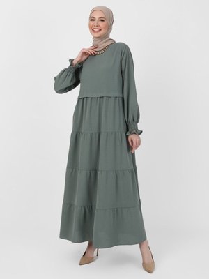 Kol Ucu Gipeli Rahat Kesim Aerobin Elbise Antik Yeşil