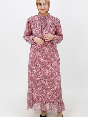 Gül Puantiye Desenli Şifon Elbise Gül Puantiye Desenli Şifon Elbise