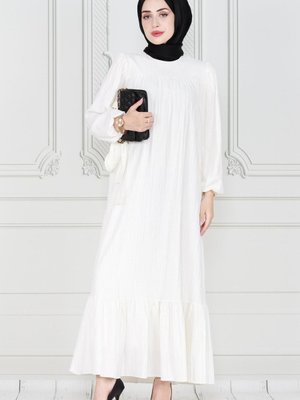 Robalı Kuşaklı Ada Elbise Beyaz Robalı Kuşaklı Ada Elbise Beyaz