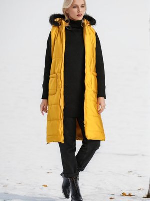 Hardal Fermuarlı Kapitone Yelek Hardal Fermuarlı Kapitone Yelek