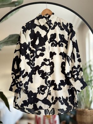 Kol Bağcıklı Desenli Keten Tunik