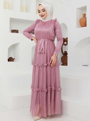 Lila Simli Abiye Elbise