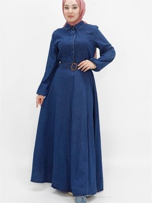 Jeans Balon Kol Ve Kemerli Kot Spor Elbise Jeans Balon Kol Ve Kemerli Kot Spor Elbise