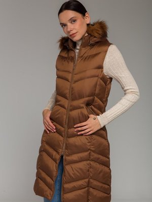 Kürklü Çıkabillir Kapüşonlu Şişme Yelek Taba Kürklü Çıkabillir Kapüşonlu Şişme Yelek Taba