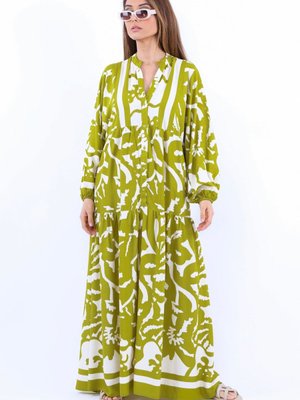 Prive Sorrento Viskon Maksi Boy Yağ Yeşili Uzun Elbise