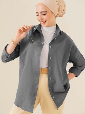 Oversize Basic Gömlek Gri Oversize Basic Gömlek Gri