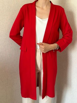 Uzun Kumaş Duble Kol Astarsız Ceket Kırmızı