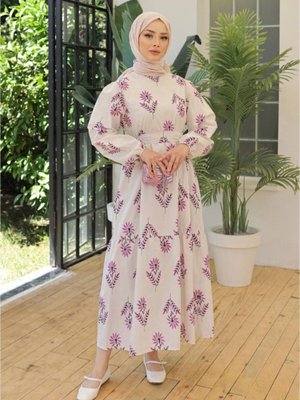 Tesettür Mor Detaylı Günlük Elbise