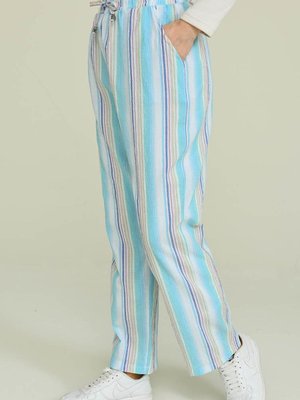 Buz Mavisi Çizgili Düz Paça Pantolon