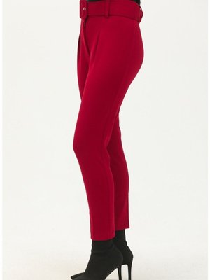 Bordo Scuba Krep Dar Paça Kemerli Pantolon Bordo Scuba Krep Dar Paça Kemerli Pantolon