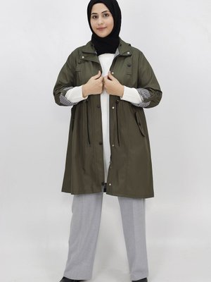 Haki Büyük Beden Orta Boy Bondit Kumaş Trençkot Haki Büyük Beden Orta Boy Bondit Kumaş Trençkot
