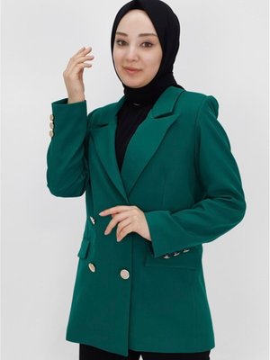 Yeşil Sahte Cep Detaylı Kısa Boy Kruvaze Yaka Blazer C Eket Yeşil Sahte Cep Detaylı Kısa Boy Kruvaze Yaka Blazer C Eket