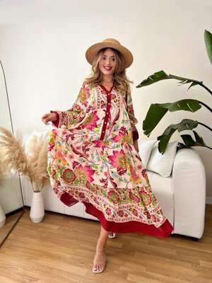 Hakim Yaka Düğmeli Desen Elbise Oversize Hakim Yaka Düğmeli Desen Elbise Oversize