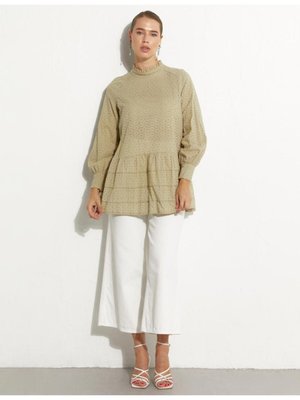 Fırfır Yaka Brode Tunik Küf Yeşili