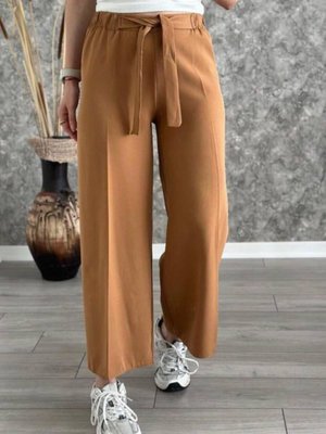 Camel Bağlama Detay Bol Paça Double Kumaş Pantolon