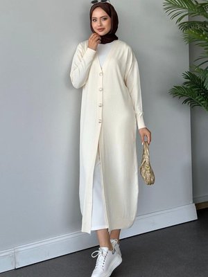 Uzun Soğuk İp Hırka Ekru