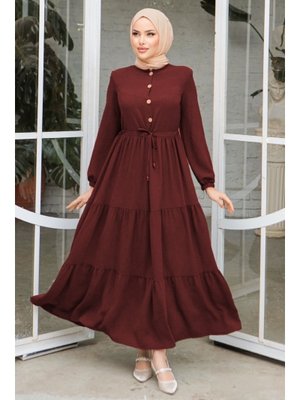 Bordo Eslem Yarım Düğmeli Elbise Bordo Eslem Yarım Düğmeli Elbise