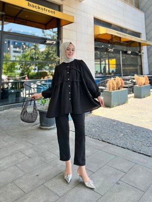 Keten Yazlık Pantolonlu İkili Alt Üst Takım