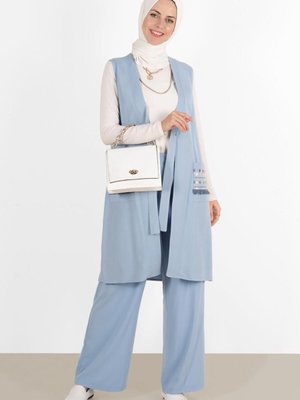 Kadın Mavi A.mavi Cepleri Nakışlı Yelek