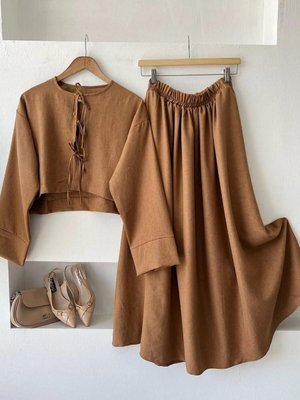 Camel Önü Baglamalı Kimono Takım