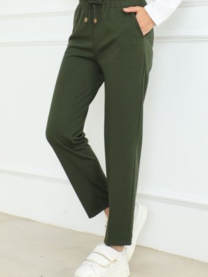 Zülal Beli Lastikli Cepli Pantolon Haki