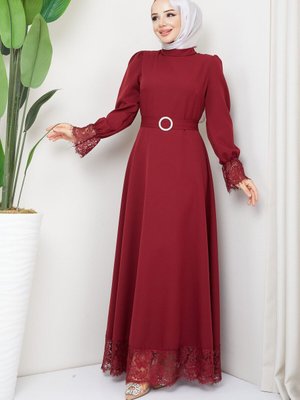 Bordo Çitlembik Abiye Elbise Bordo Çitlembik Abiye Elbise