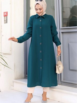 Kare Çıt Düğmeli Uzun Tunik