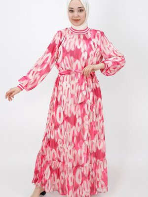 Fuşya Desenli Şifon Elbise Fuşya Desenli Şifon Elbise