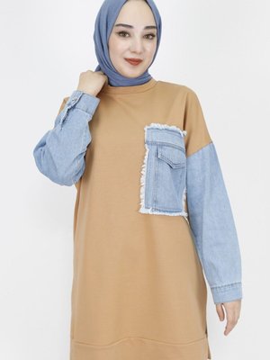 Camel İp Kumaş Kot Cep Detaylı Sweatshirt Camel İp Kumaş Kot Cep Detaylı Sweatshirt