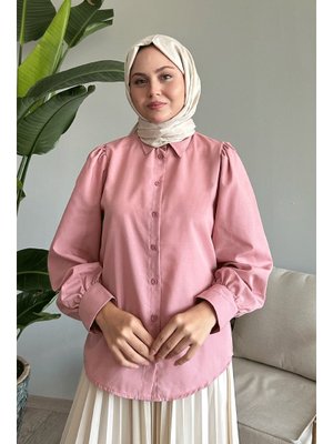 Balon Kollu Salaş Pudra Gömlek