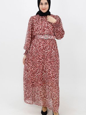 Gül Fırça Desenli Şifon Elbise Gül Fırça Desenli Şifon Elbise