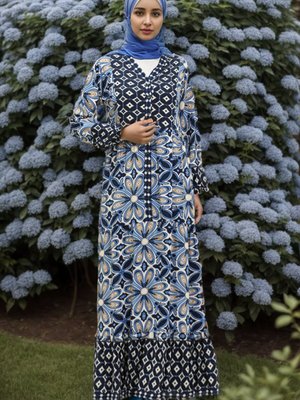 Lacivert Çiçek Desenli Viskon Elbise Lacivert Çiçek Desenli Viskon Elbise