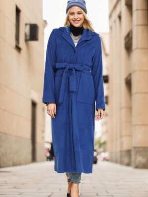 Saks Cepli Kuşaklı Kaşe Kaban Saks Cepli Kuşaklı Kaşe Kaban