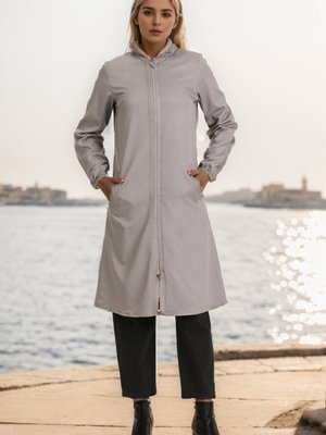 Gri Kapüşonlu Fermuarlı Kot Kap Gri Kapüşonlu Fermuarlı Kot Kap