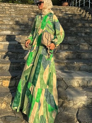 Desenli Oversize Yazlık Viskon Elbise