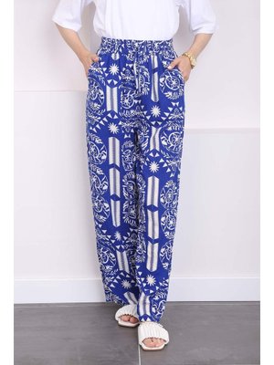 Saks Mavisi Etnik Desenli Cepli Viscon Pantolon Saks Mavisi Etnik Desenli Cepli Viscon Pantolon