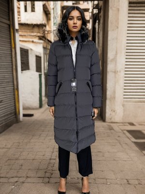 Füme Kapuşonlu Şişme Mont Füme Kapuşonlu Şişme Mont