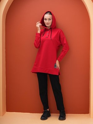 Kırmızı Sweat Tunik Pantolon İkili Spor Takım Kırmızı Sweat Tunik Pantolon İkili Spor Takım