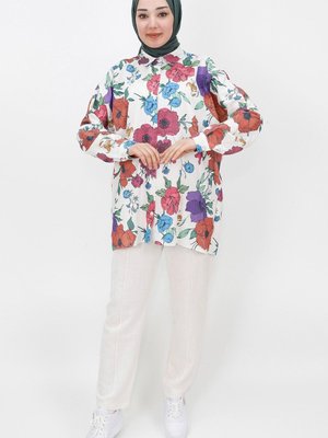 Ekru Çiçek Desenli Keten Kumaş 2li Takım Ekru Çiçek Desenli Keten Kumaş 2li Takım