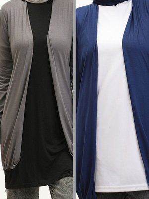 İkili Kuşaklı Viskon Lastikli Spor Ceket Hırka