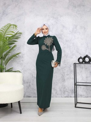 Zümrüt Papatya Yeşili Abiye Elbise