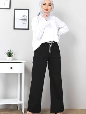 Beli Lastikli Bol Paça Kot Pantolon Siyah Beli Lastikli Bol Paça Kot Pantolon Siyah
