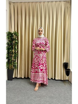 Boydan Büzgülü Viskon Elbise