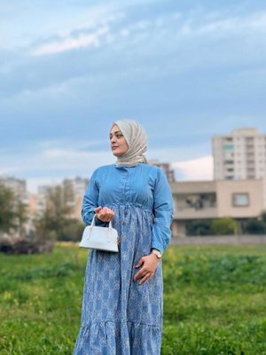 Mavi Oversize Uzun Keten Elbise Mavi Oversize Uzun Keten Elbise